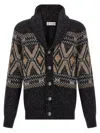 Brunello Cucinelli Geometric Jacquard Cardigan Sweaters And Cardigans Multicolor In Black