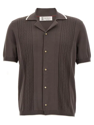 Brunello Cucinelli Geometric Jacquard Shirt And Blouse Brown In Multi