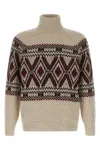 Brunello Cucinelli Geometric Jacquard Turtle Neck Pullover In Multi