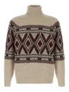 Brunello Cucinelli Geometric Jacquard Turtle Neck Pullover In Multi
