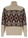 Brunello Cucinelli Geometric Jacquard Turtle Neck Pullover In Neutral