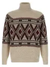 Brunello Cucinelli Geometric Jacquard Turtle Neck Pullover In Neutral