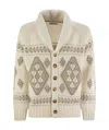 Brunello Cucinelli Men Geometric Jacquard Cashmere Feather Cardigan With Shawl Collar In Nude