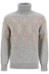 Brunello Cucinelli Geometric Jacquard Turtleneck Sweater In Grey