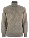 Brunello Cucinelli Geometric Jacquard Turtleneck Sweater In Alpaca, Cotton And Wool In Grey