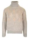 Brunello Cucinelli Geometric Jacquard Turtleneck Sweater In Gray