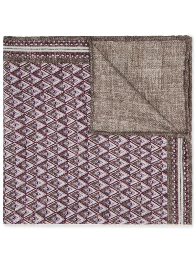 Brunello Cucinelli Geometric-pattern Silk Pocket Square In Brown