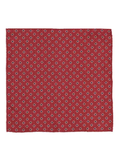 Brunello Cucinelli Geometric-pattern Silk Pocket Square In Red