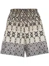 Brunello Cucinelli Geometric-pattern Silk Shorts In Brown