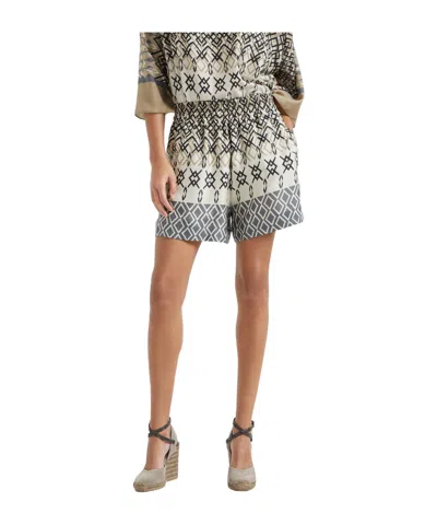 Brunello Cucinelli Geometric-pattern Silk Shorts In Multi