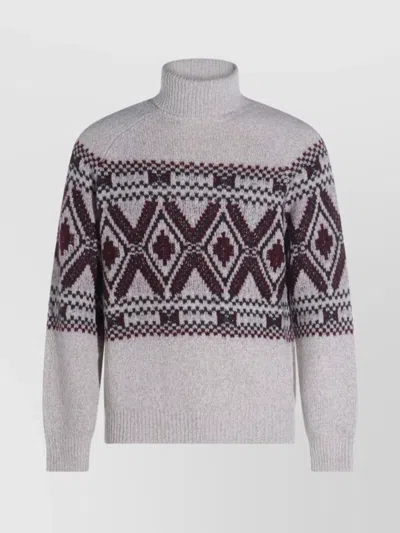 Brunello Cucinelli Geometric Pattern Turtleneck Sweater In Gray