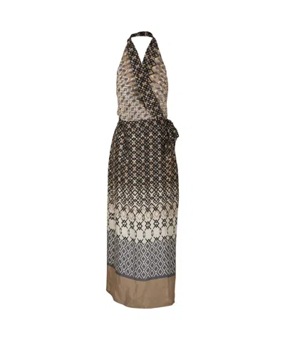 Brunello Cucinelli Geometric-print Halterneck Dress In Black