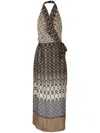 Brunello Cucinelli Printed Halterneck Silk Maxi Dress In Braun