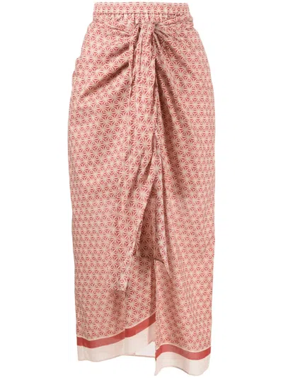 Brunello Cucinelli Floral-print Sarong Skirt In Red