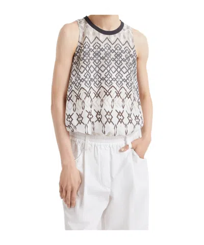 Brunello Cucinelli Geometric-print Silk Blouse In White