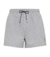Brunello Cucinelli Men's Geometric Print Microfiber Swim Shorts In Grey