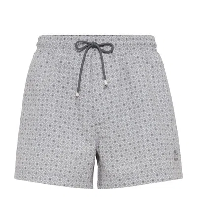 Brunello Cucinelli Geometric Print Swimshorts In Grey