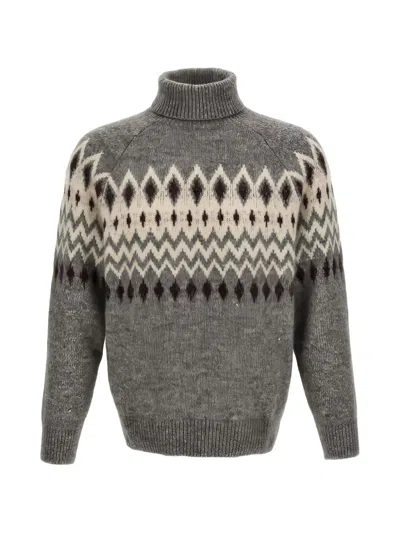 Brunello Cucinelli Geometric-pattern Raglan-sleeve Sweater In Multi