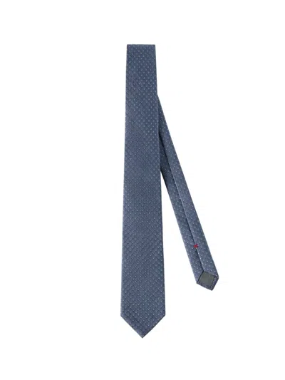 Brunello Cucinelli Silk Tie With Geometric Pattern In Blue
