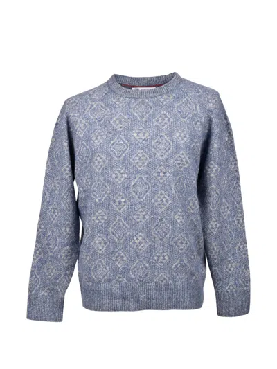 Brunello Cucinelli Geometric-patterned Sweater In Blue