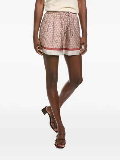 Brunello Cucinelli Geometric-print Silk Shorts In White