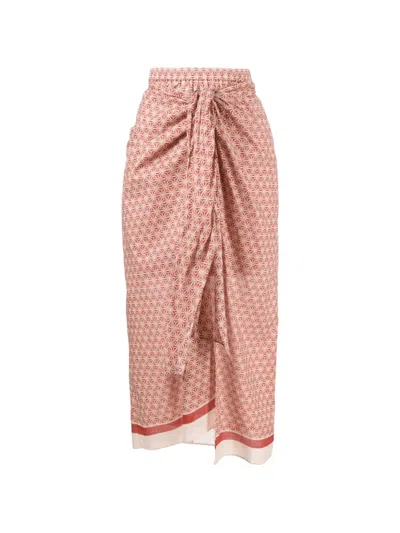 Brunello Cucinelli Geometric-print Wrap Midi Skirt In Red