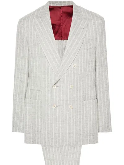 BRUNELLO CUCINELLI STRIPED ONE-AND-A-HALF-BREASTED SUIT - MEN'S - POLYAMIDE/WOOL/SPANDEX/ELASTANE/ACETATECUPROCOTTON