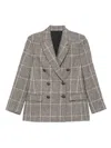 Brunello Cucinelli Alpaca And Wool Prince Of Wales Double-breasted Blazer With Monili In Gray