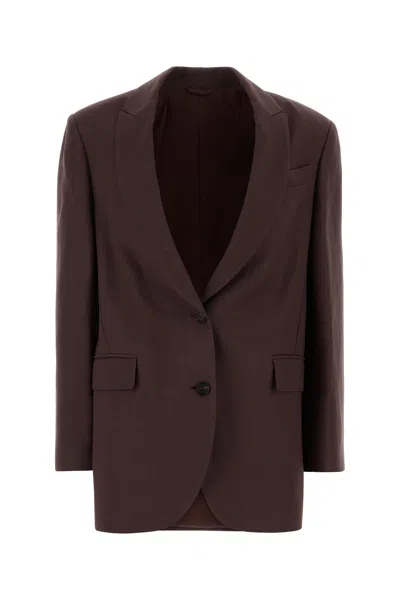 Brunello Cucinelli Aubergine Viscose Blend Blazer In Burgundy