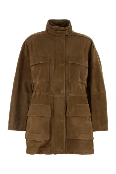 Brunello Cucinelli Giacca In Pelle Scamosciata Biscotto Donna In Brown