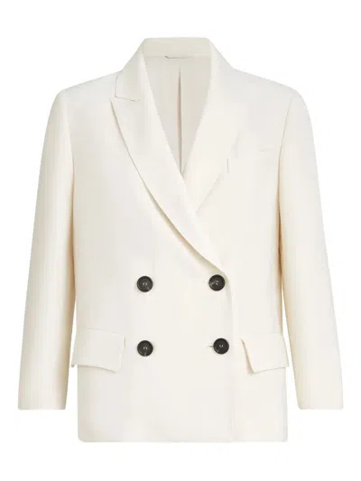 Brunello Cucinelli Women White Blazer With Classic Lapels And Front Patch Pockets In Twill Woman In Neutral