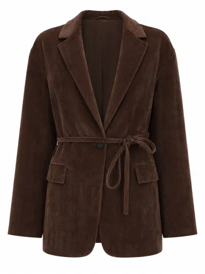 Brunello Cucinelli Cashmere Velvet Blazer Strapless Tailored Cut In Brown
