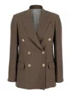Brunello Cucinelli Brown Double-breasted Jacket With Peak Lapels In Linen Blend Woman In Brown
