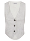 Brunello Cucinelli Pinstripe-pattern Waistcoat In Bianco Testa Di Moro