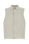 Brunello Cucinelli Leather Vest With Sleeveless Design And Slip Pockets In Neutral