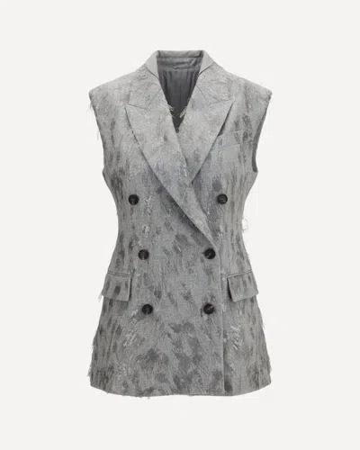 Brunello Cucinelli Gilet In Virgin Wool And Cashmere Twill Flannel With Dazzling Lynx Embroidery In Gray