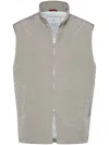 Brunello Cucinelli Gilet In White With Front Two-way Zip Fastening In Gray
