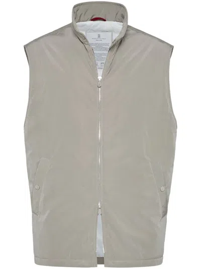 Brunello Cucinelli Gilet In White With Front Two-way Zip Fastening