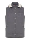Brunello Cucinelli Flannel Hooded Down Vest In Grey