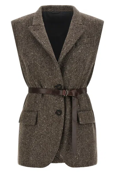 Brunello Cucinelli Gilet Lana Mélange In Brown