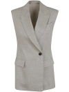 Brunello Cucinelli Metallic-threading Sleeveless Blazer In Light Grey