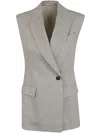 Brunello Cucinelli Sleeveless Blazer With Metallic Thread In Light Grey