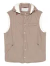 Brunello Cucinelli Bonded Wool Flannel Down Vest With Detachable Hood Clothing In Neutral