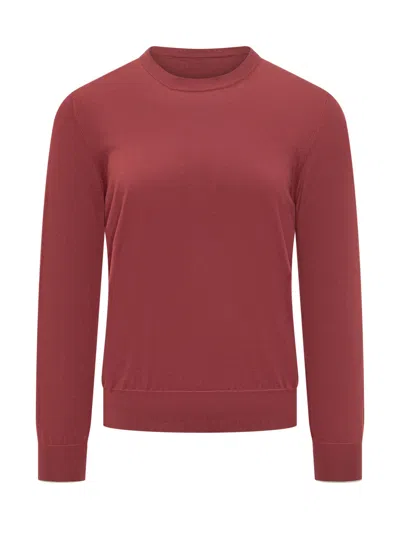 Brunello Cucinelli Giro Neck Long Sleeve Knit Sweater In Burgundy