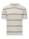 Brunello Cucinelli Striped Crewneck T-shirt In Beige