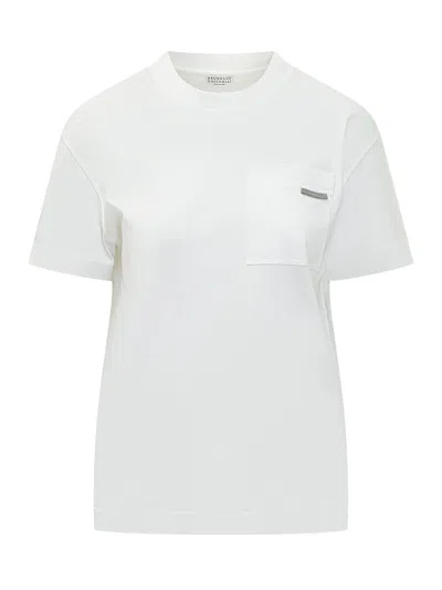 Brunello Cucinelli Gironeck T-shirt With Pocket In White