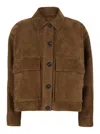 Brunello Cucinelli Brown Jacket With Classic Collar In Suede Woman In Multicolor