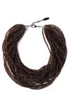 Brunello Cucinelli Multi-strand Beaded Silver And Glass Necklace In Brown