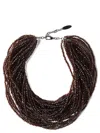 Brunello Cucinelli Multi-strand Beaded Silver And Glass Necklace In Brown