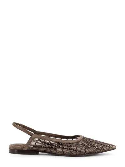 Brunello Cucinelli Glistening Abstract Embroidery Ballerinas In Brown